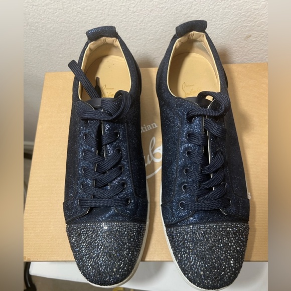 ❌SOLD❌ Christian Louboutin Navy Louis Junior Crystals Low-Top Sneakers SZ 47EU - Picture 12 of 12